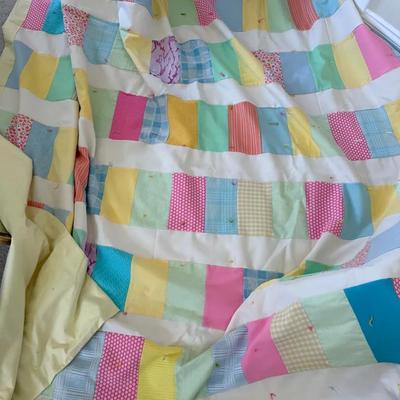 Handmade Patchwork Quilt with Pastel Cotton Fabrics and Solid Backing