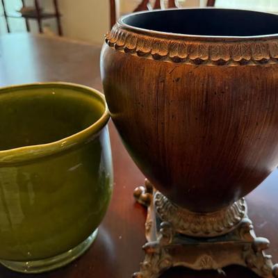 Decorative Planter Lot Including Paconi California Pottery and Large Metal Urn