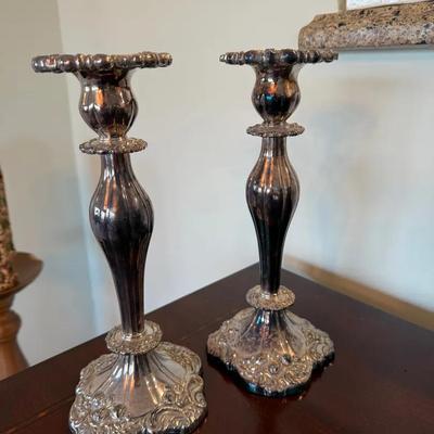 Pair of Lunt Silverplate Candlesticks Model A-62