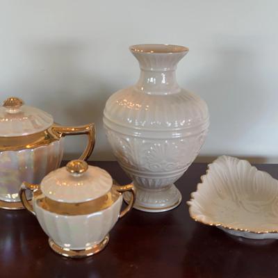 Lenox Athenian Vase & Lenox Tray + Teapot And Sugar Pot 