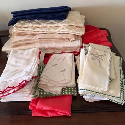 Large Mixed Linen Lot of Tablecloths Napkins and Runners