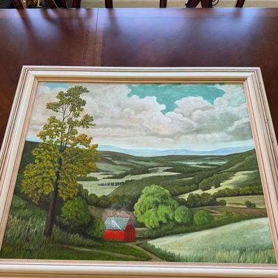 Original Landscape Painting – Signed “C. Williams ’75” – Red Barn Scene