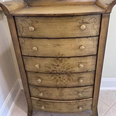 Hand-Painted Rustic Five-Drawer Accent Chest with Curved Front