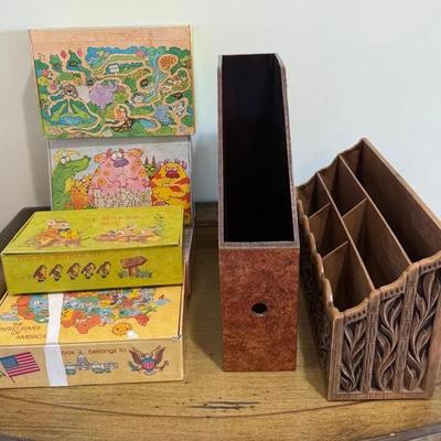 Vintage Children’s Illustrated Storage & School Boxes – Assorted Designs (Lot of 5)