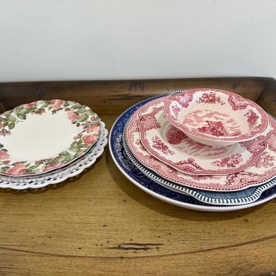 Spode Blue & Red Transferware Dinnerware Lot Including Blue Room Floral, Archive Rome & Johnson Bros