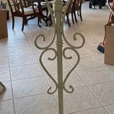 White Wrought Iron Scrollwork Floor Coat Rack / Hat Stand 