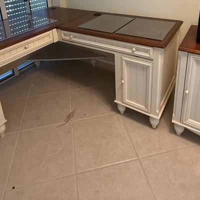 Coastal Style L-Shaped Writing Desk with Matching Storage Cabinet Includes Epson Printer 
