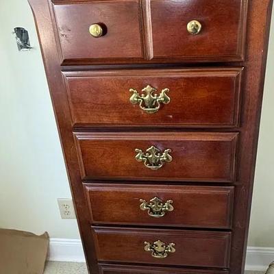 Traditional Solid Wood Lingerie Chest / Tall Narrow Dresser with Brass Hardware