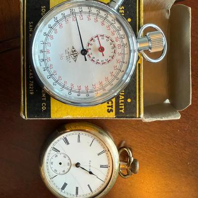 Lot of 2 Vintage Timepieces – Elgin Pocket Watch and Swiss Stopwatch in Original Box