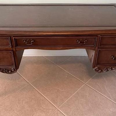 Traditional Wooden Executive Desk with Leather Inset Top