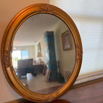 Vintage Oval Gold Gilt Wall Mirror with Ornate Decorative Frame