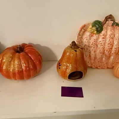 Fall Harvest Ceramic Décor Lot with Pumpkins and Turkey