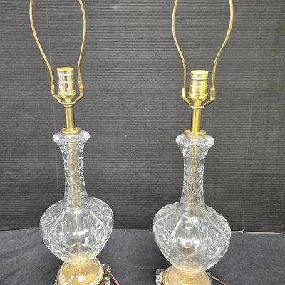 Pair Of Vintage Crystal Lamps On Marble Bases