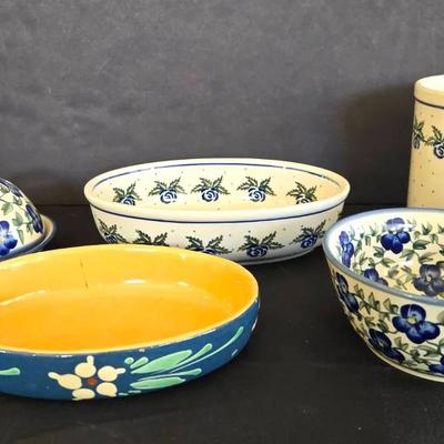 Hand Painted Polish Pottery Dishes Butter Dish +