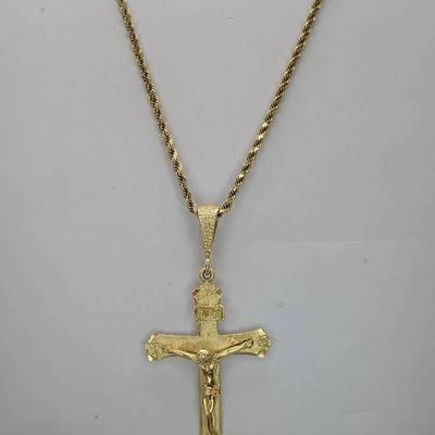 14K Gold Crucifix & 24" Chain Necklace 