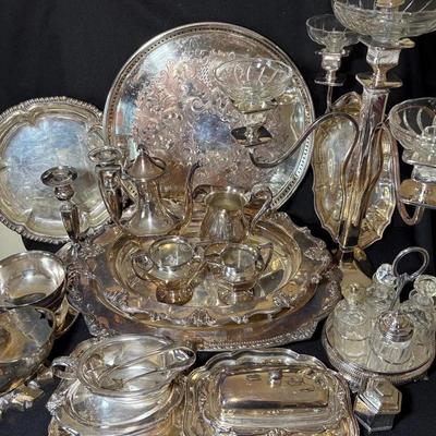 Large Assortment Of Silver Plate Serving Items