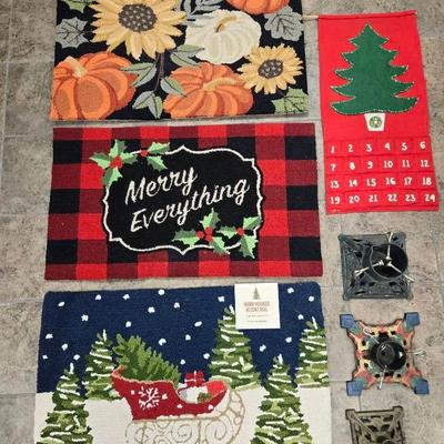 3 Holiday Door Mats, 3 Metal Tree Stands, Advent Calendar 