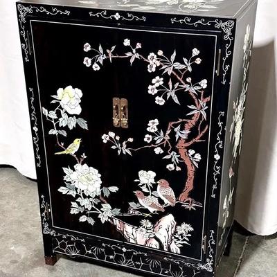 Black Lacquer Crackle Finished Asian Style Cabinet