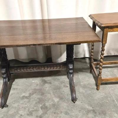 2 Vintage Tables: Library & Turned Wood