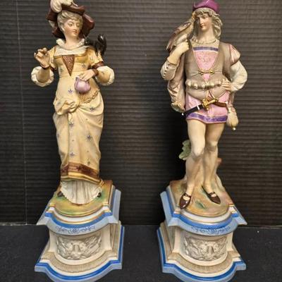 Pair Of Antique Bisque Porcelain Figurines 