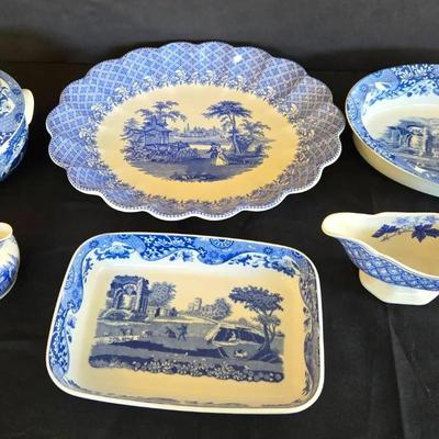 Spode English Dishes:Creamer, Sugar, Platters +