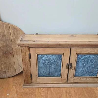 Primitive Wood & Punched Tin Cabinet & Paddle Board