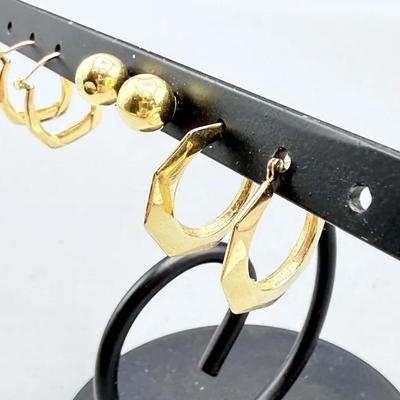 Three pair 14k Yellow Gold Earrings 