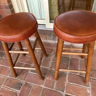Pair Of 24” Wooden Stools With Padded Seats 
