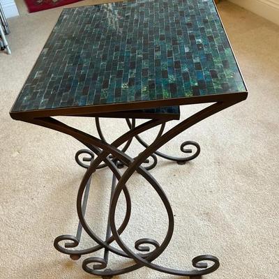 Wrought Iron Nesting Tables With Tile Tops 
