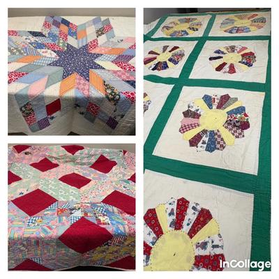 Three Vintage Hand Stitched Quilts 