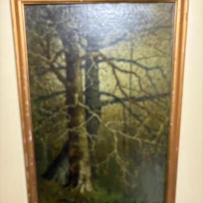 Vintage Signed Painting On Canvas-“Old Trees In Forset”