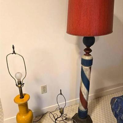 3 Vintage Lamps: Barber Pole, Duck Decoy, Asian 