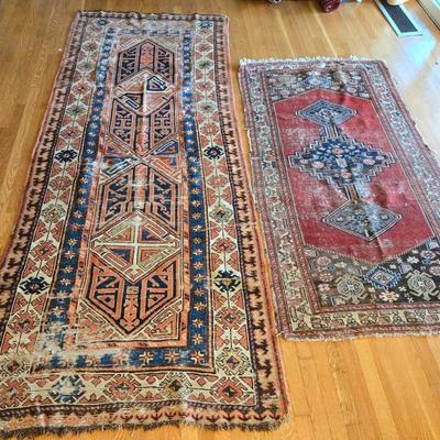 2 Vintage Handmade Wool Rugs 9' 2" × 3' 10"