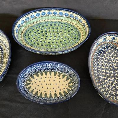 4 Polish Hand Painted Pottery Dishes 