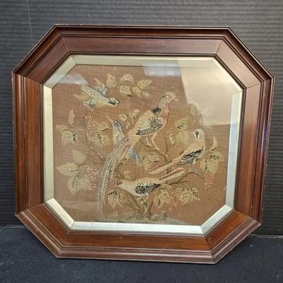 Vintage Handmade Petit Point Bird Art