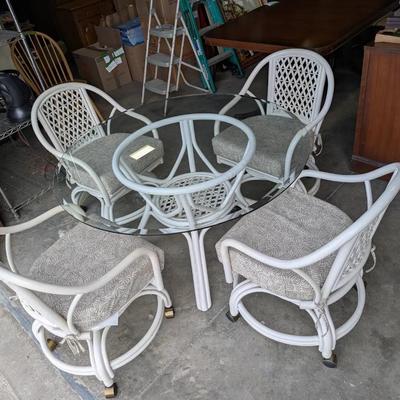 Glass Top Rattan Patio Table w/ 4 Chairs