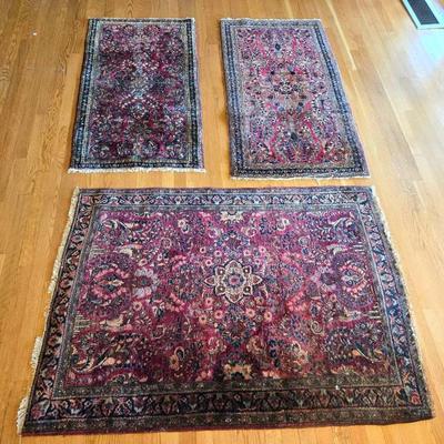 3 Vintage Wool Handmade Oriental Rugs, Iran