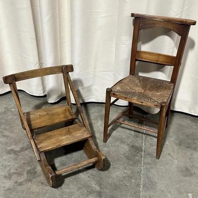 Antique Sleigh & Rush Seat Prayer Chair