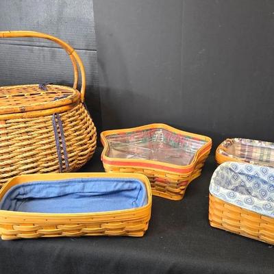 4 Longaberger Baskets 1 Rope Picnic Basket 