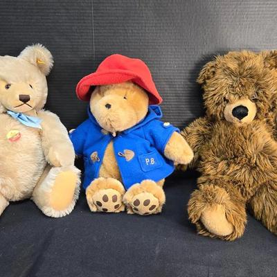 2 Steiff Teddy Bears & Paddington Plush Bear 