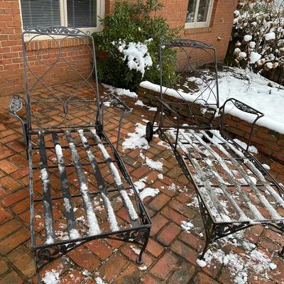 Pair Of Wrought Iron Lounge Chairs W/ Wheels 