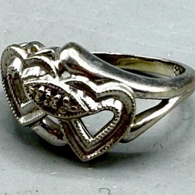14k White Gold Double Heart Ring 