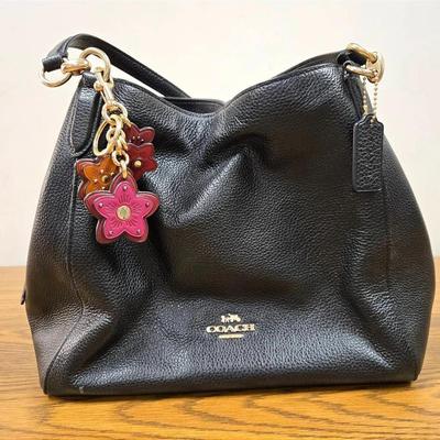 Coach Black Leather Designer Handbag W Flower Bag Charms