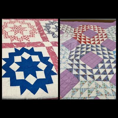 2 Vintage Star & Square Pattern Quilts