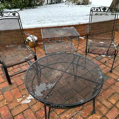 2 Wrought Iron Chairs, Side Table and Coffee Table 