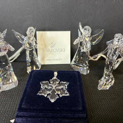 Swarovski Crystal Ornaments-4 Angels & 1 Snowflakes 