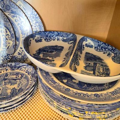 Spode English Blue & White China Dishes, Plates, Bowls