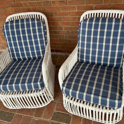 Pair Of Vintage Rattan Chairs With Cushions 