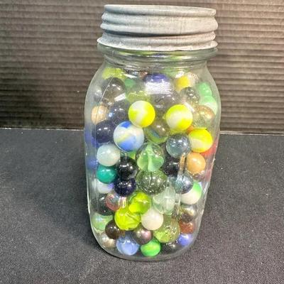 Vintage Ball Mason Jar Full Of Marbles