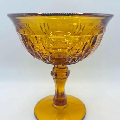 MCM Amber Indiana Glass Pedestal Compote Candy Dish